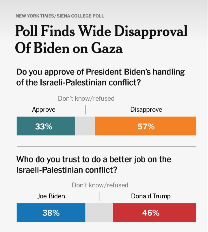 The results of the recent poll carried out by The New York Times shows more than half of the Americans displeased with the events unfolding in Gaza.