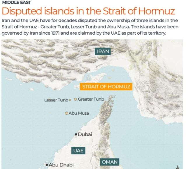 The three disputed islands that the UAE claims ownership over.