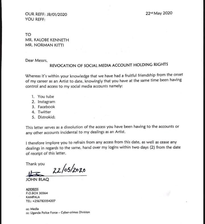 John Blaq lawyers letter 