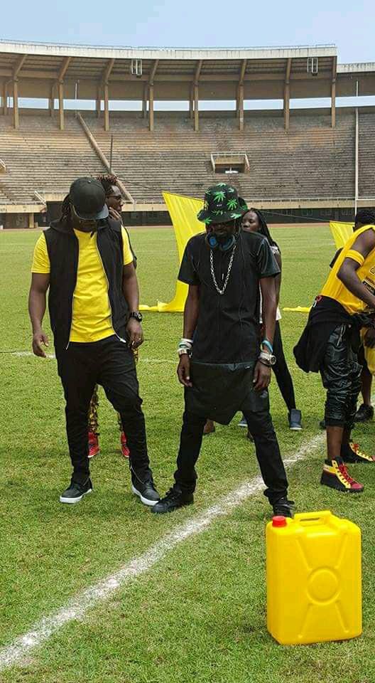 Bebe Cool (Right) and Mowzey Radio in 2015 at Namboole Stadium where Tubanga Nawe's video was shot