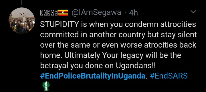 Tweet made by one Ugandan 