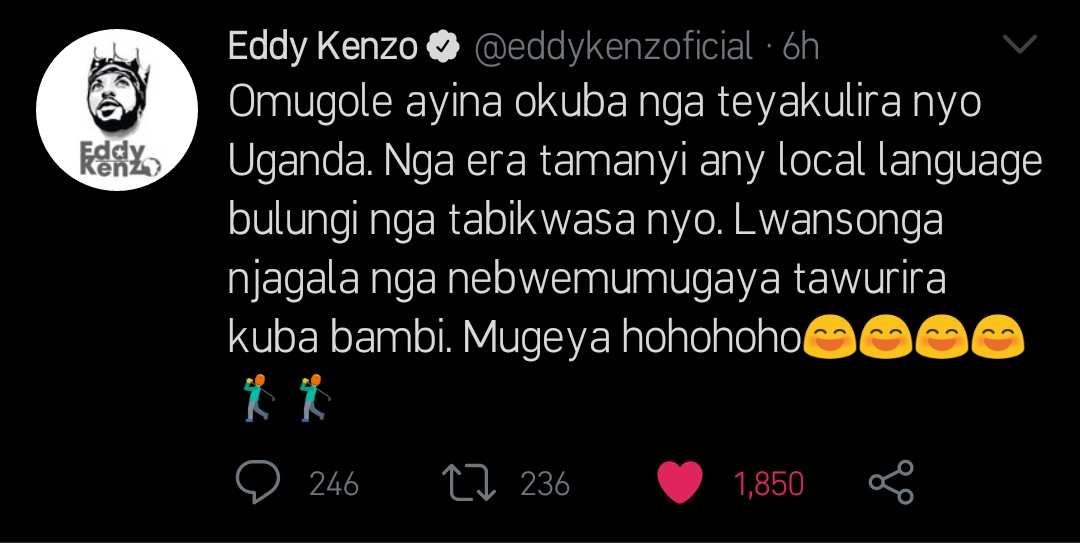 Eddy Kenzo's Twitter Post About His New Woman.