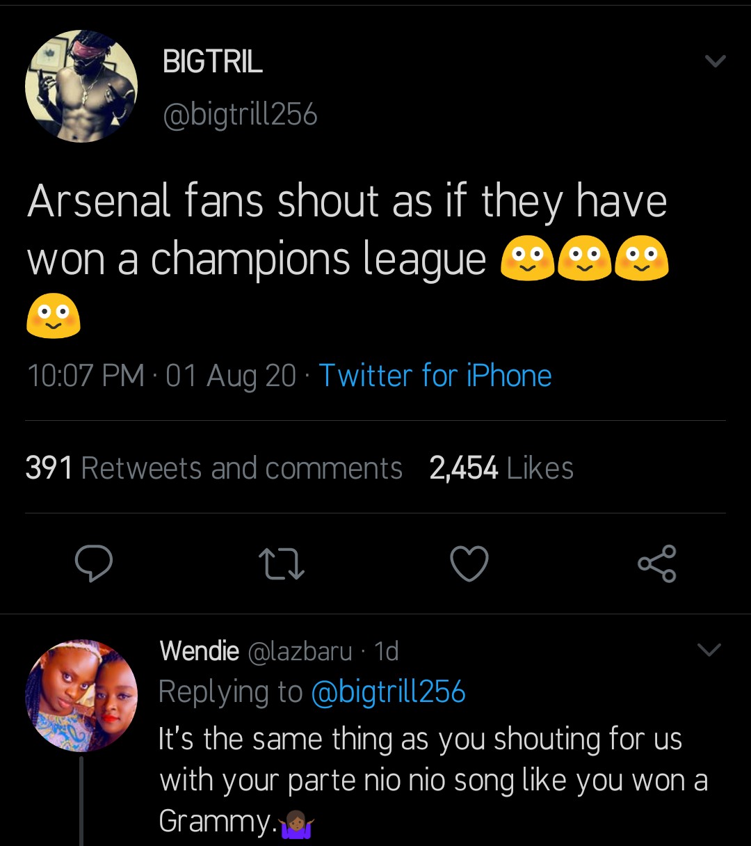 ?  BigTril's Mocking Tweet Towards Arsenal Funs.