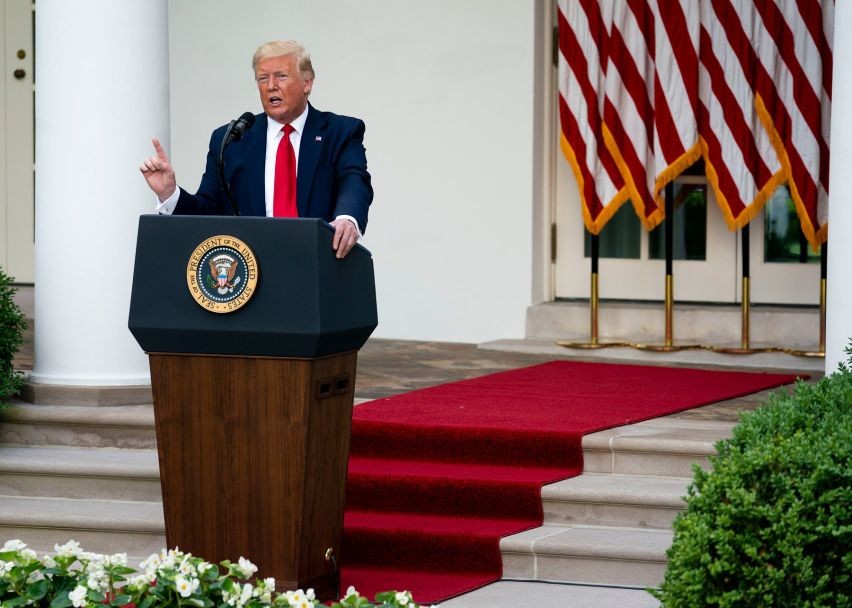 US President, Trump at his podium 