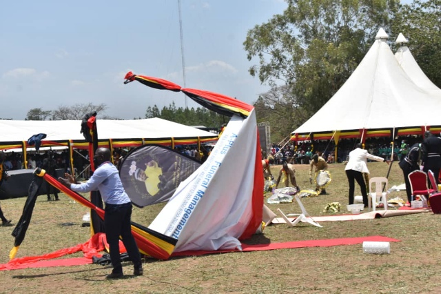 The dead are not dead! Heavy gust of wind carries away the tent shedding the casket of the deceased speaker Jacob Oulanya